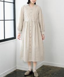 BT227 ギャザー切り替えの長袖シャツワンピース
