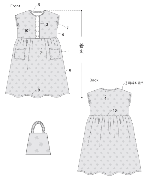 BT265 2列ボタンのワンピース&プチバッグ