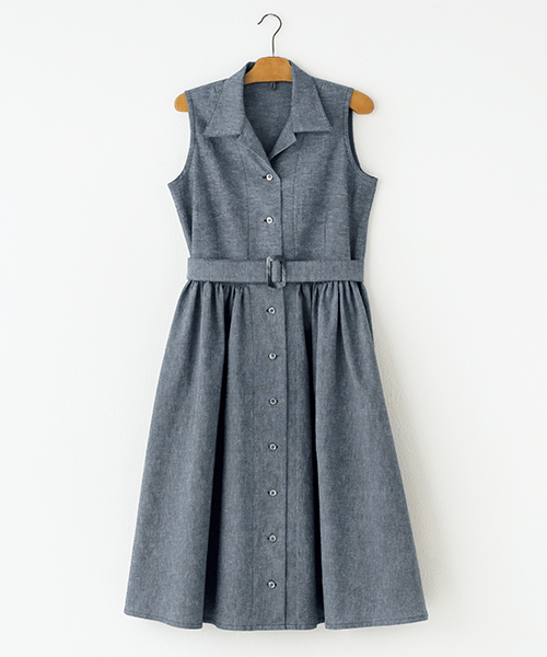 【アウトレット:購入者1点】BT347 ベルトつきシャツワンピース  (Mサイズのみ)