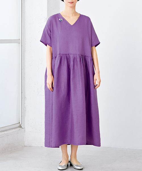 DT017 「手ぬい」のウエスト切り替えVネックワンピース